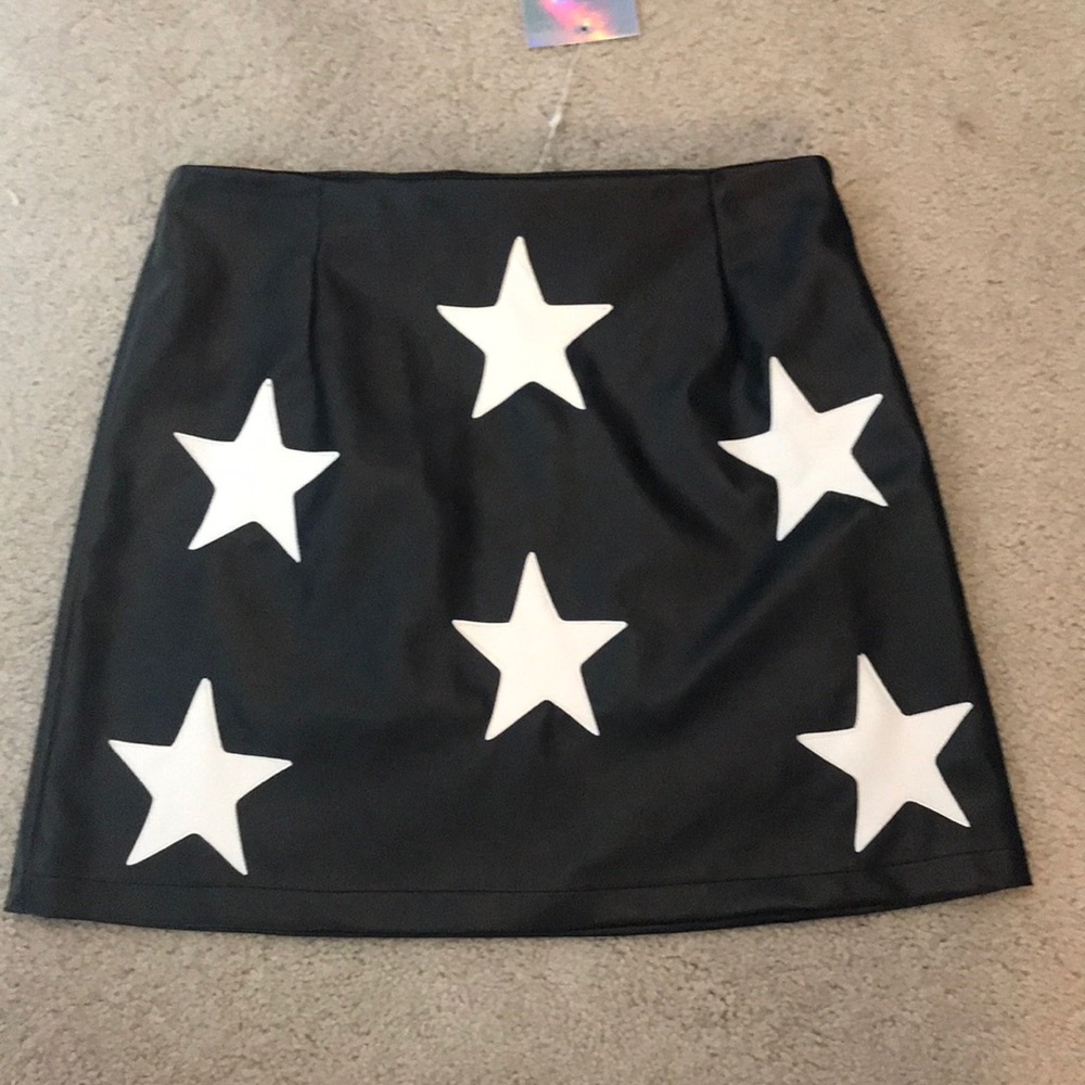 Black Leather White Star Mini Skirt